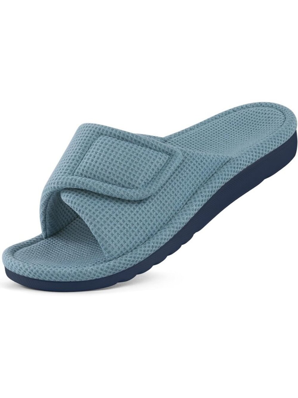 Women's Blue Summer Open Toe Waffle Comfortable Adjustable Strap Flat Slippers